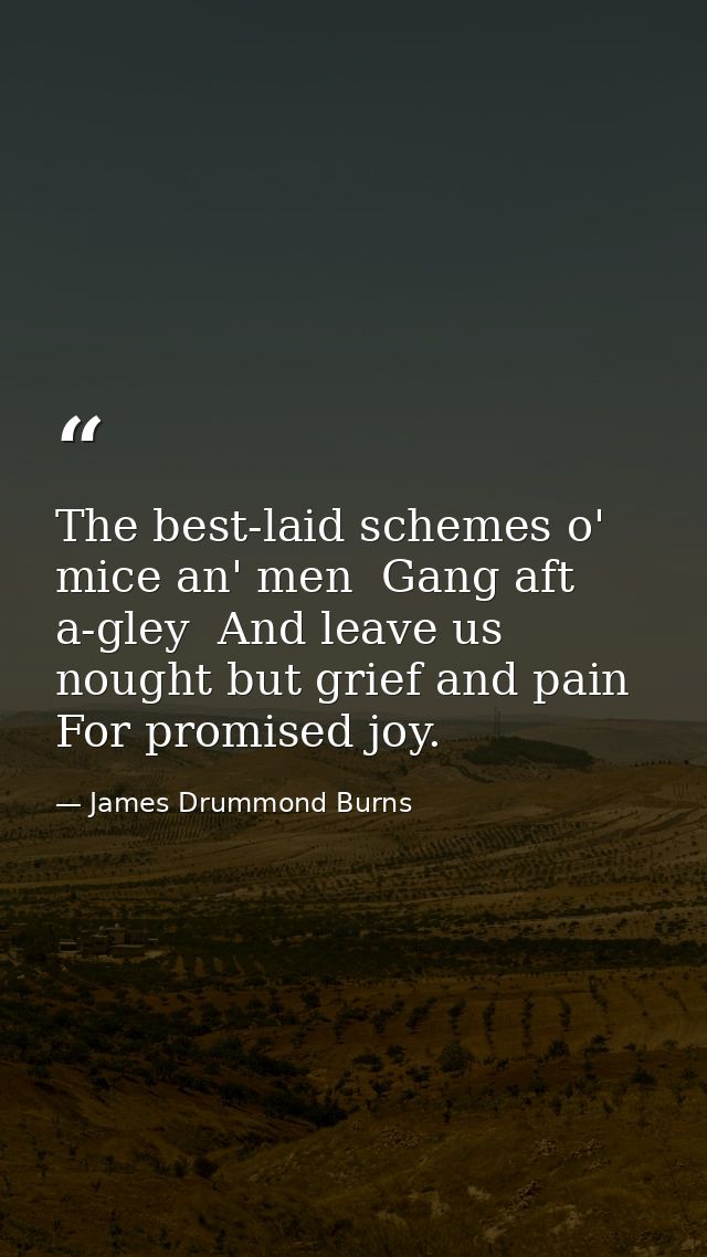 The best-laid schemes o' mice an' men  Gang aft a-gley  And leave us nought but grief and pain  For promised joy. — James Drummond Burns