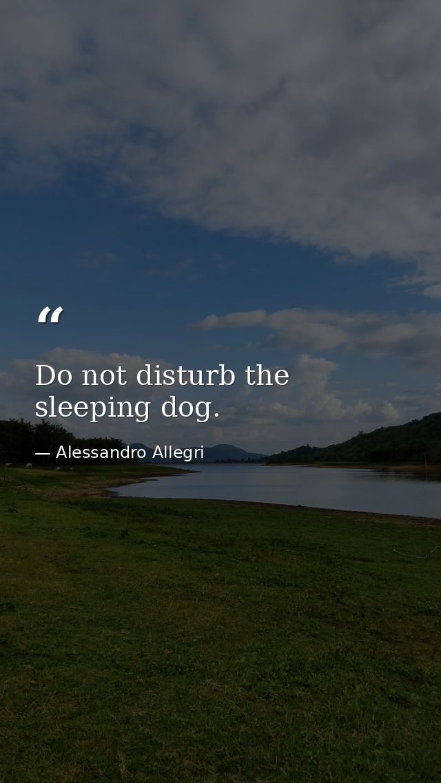 Do not disturb the sleeping dog. — Alessandro Allegri