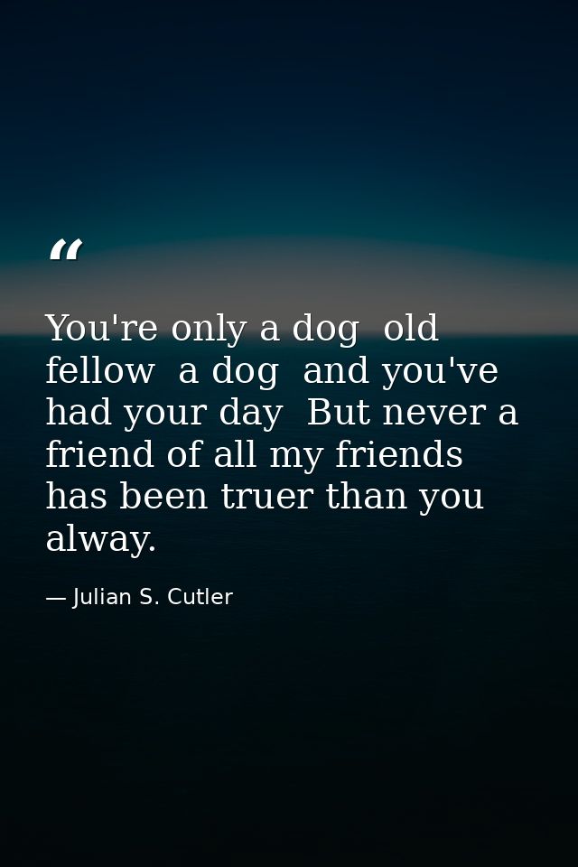 You're only a dog  old fellow  a dog  and you've had your day  But never a friend of all my friends has been truer than  — Julian S. Cutler