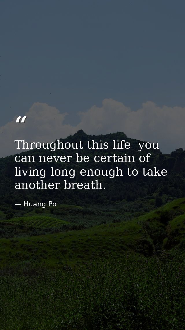 Throughout this life  you can never be certain of living long enough to take another breath. — Huang Po