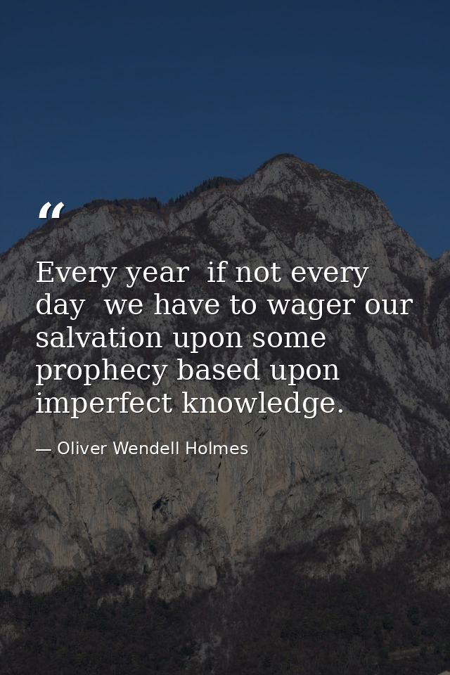 Every year  if not every day  we have to wager our salvation upon some prophecy based upon imperfect knowledge. — Oliver Wendell Holmes