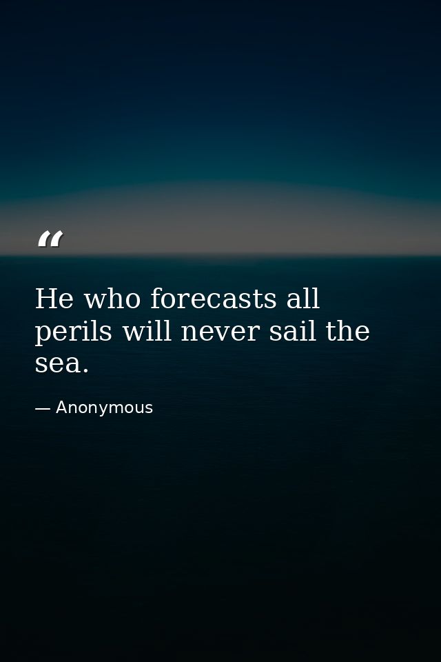 He who forecasts all perils will never sail the sea. — Anonymous