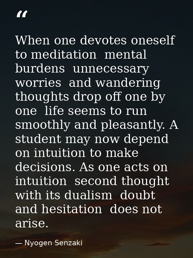 When one devotes oneself to meditation  mental burdens  unnecessary worries  and wandering thoughts drop off one by one  — Nyogen Senzaki