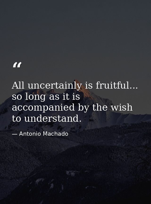 All uncertainly is fruitful... so long as it is accompanied by the wish to understand. — Antonio Machado