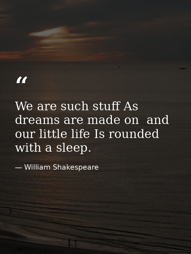 We are such stuff As dreams are made on  and our little life Is rounded with a sleep. — William Shakespeare