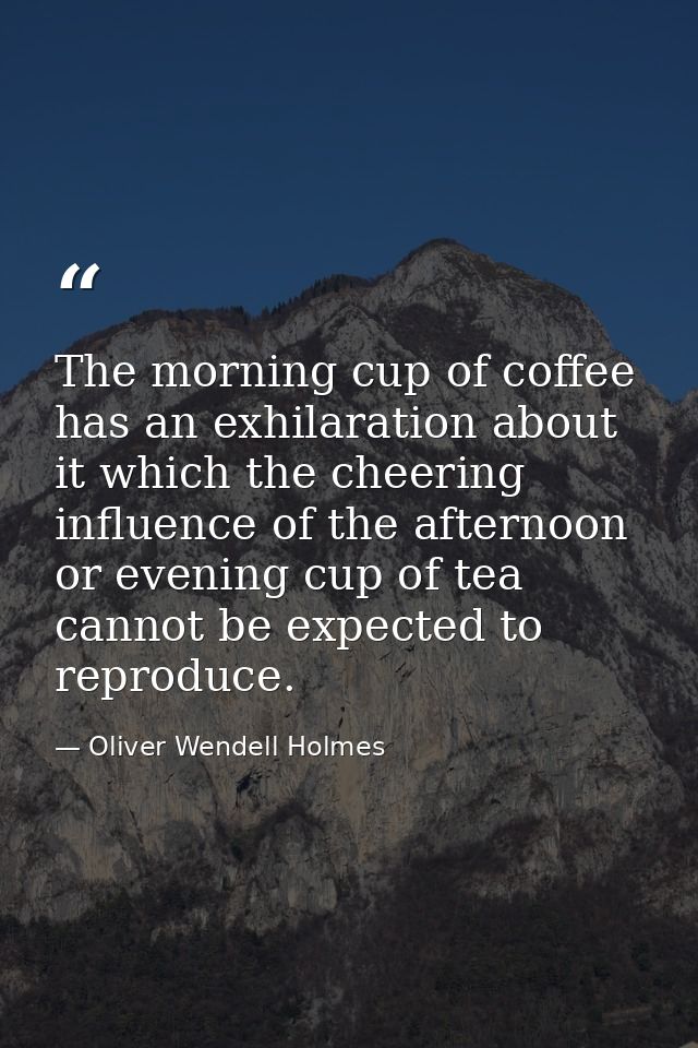 The morning cup of coffee has an exhilaration about it which the cheering influence of the afternoon or evening cup of t — Oliver Wendell Holmes