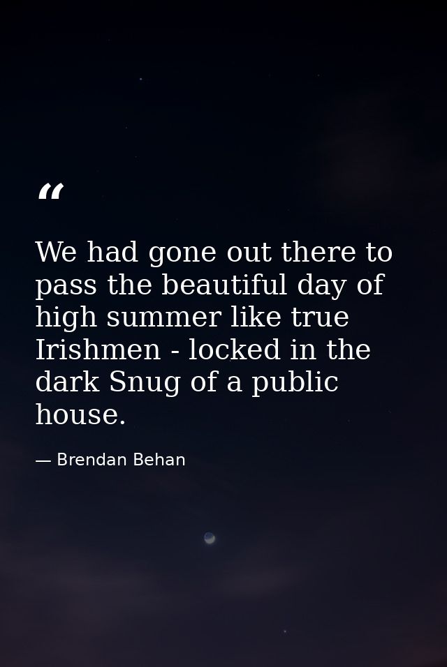 We had gone out there to pass the beautiful day of high summer like true Irishmen - locked in the dark Snug of a public  — Brendan Behan
