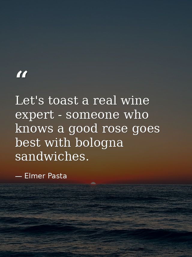 Let's toast a real wine expert - someone who knows a good rose goes best with bologna sandwiches. — Elmer Pasta