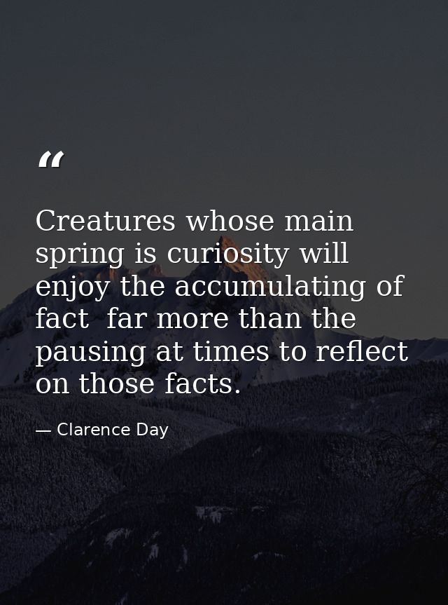 Creatures whose main spring is curiosity will enjoy the accumulating of fact  far more than the pausing at times to refl — Clarence Day