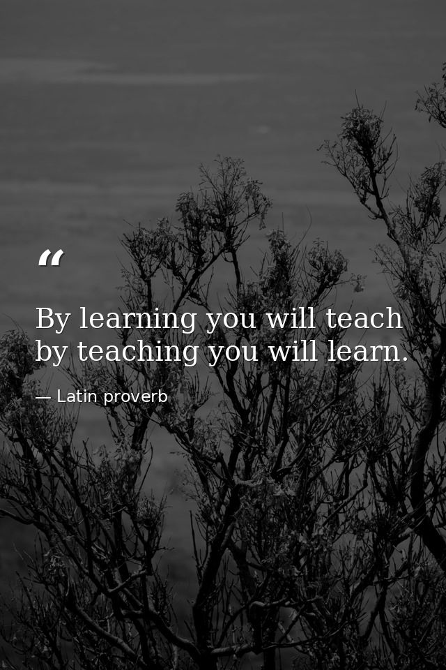 By learning you will teach  by teaching you will learn. — Latin proverb