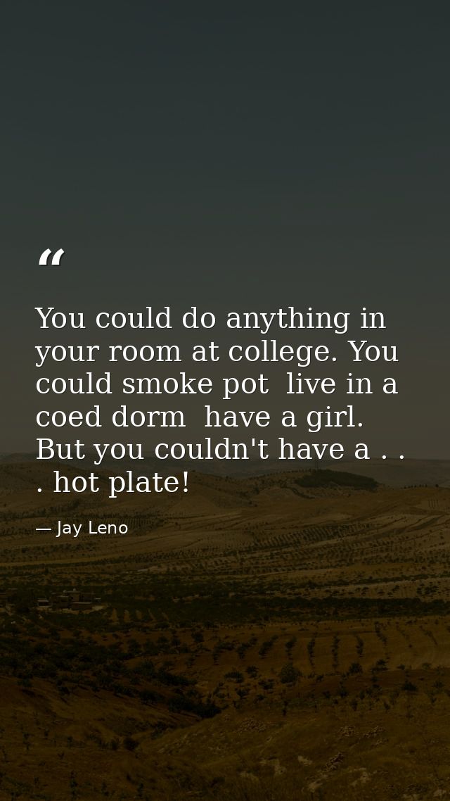 You could do anything in your room at college. You could smoke pot  live in a coed dorm  have a girl. But you couldn't h — Jay Leno