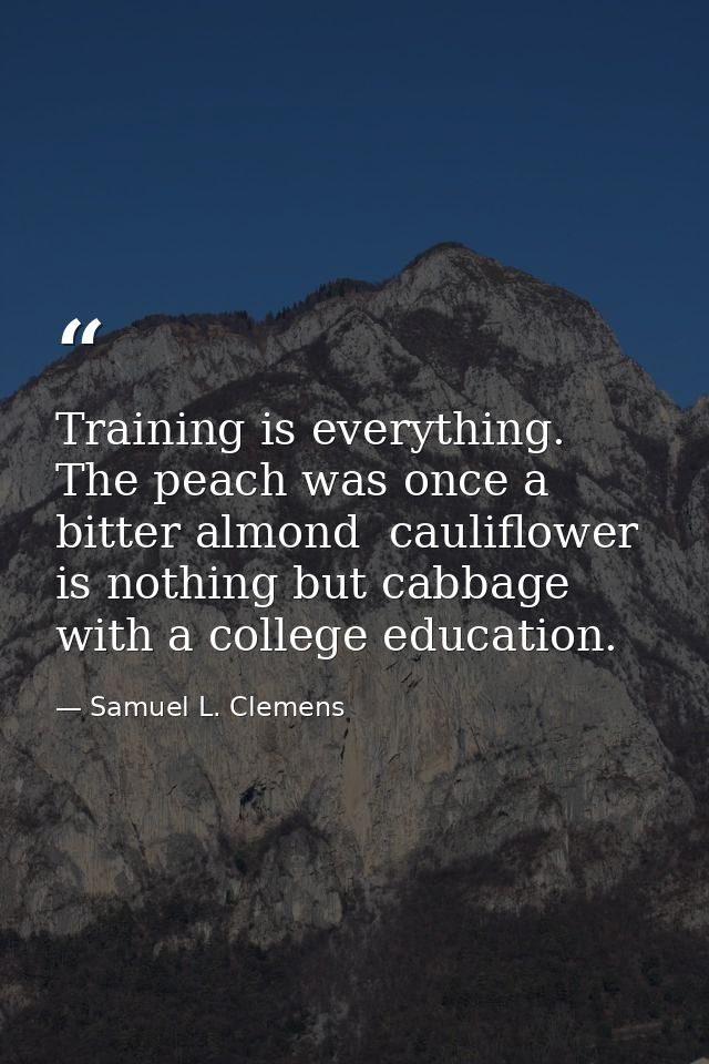 Training is everything. The peach was once a bitter almond  cauliflower is nothing but cabbage with a college education. — Samuel L. Clemens