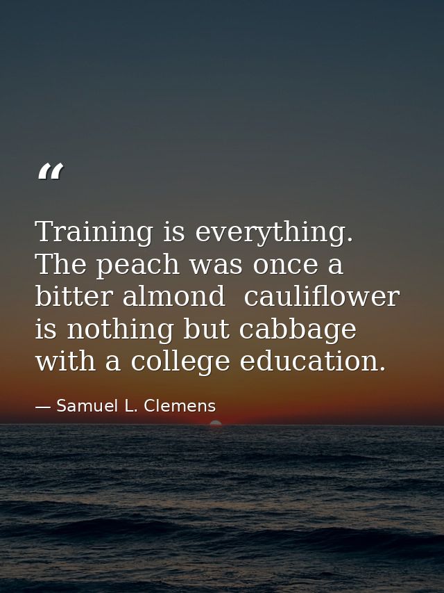 Training is everything. The peach was once a bitter almond  cauliflower is nothing but cabbage with a college education. — Samuel L. Clemens