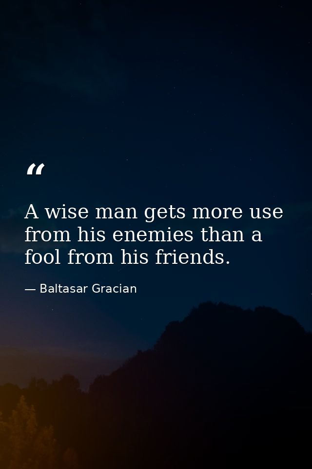 A wise man gets more use from his enemies than a fool from his friends. — Baltasar Gracian