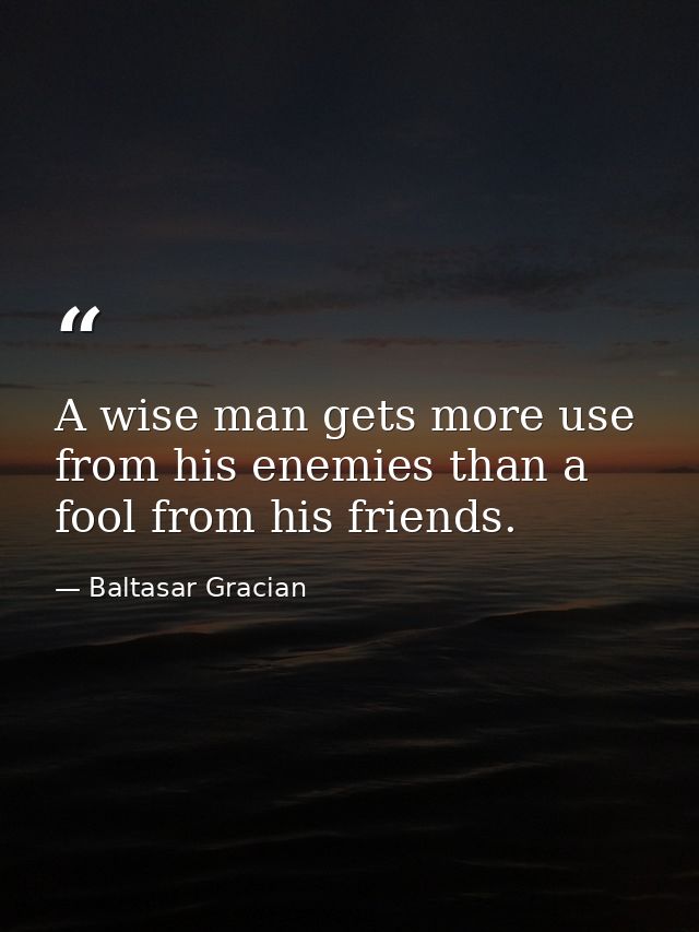 A wise man gets more use from his enemies than a fool from his friends. — Baltasar Gracian