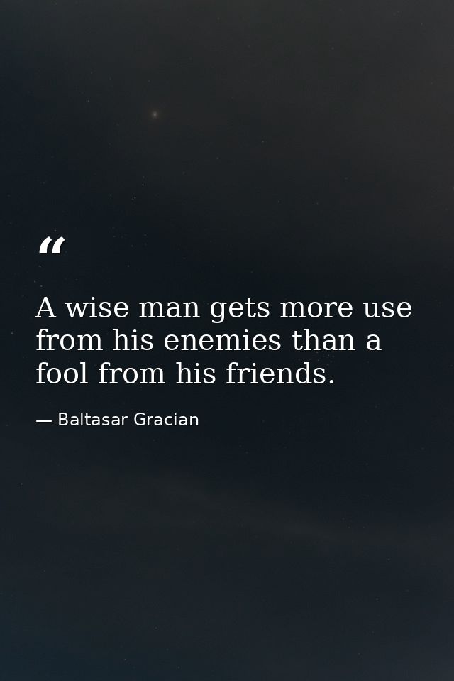 A wise man gets more use from his enemies than a fool from his friends. — Baltasar Gracian