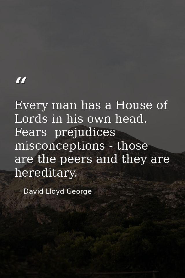 Every man has a House of Lords in his own head. Fears  prejudices  misconceptions - those are the peers and they are her — David Lloyd George