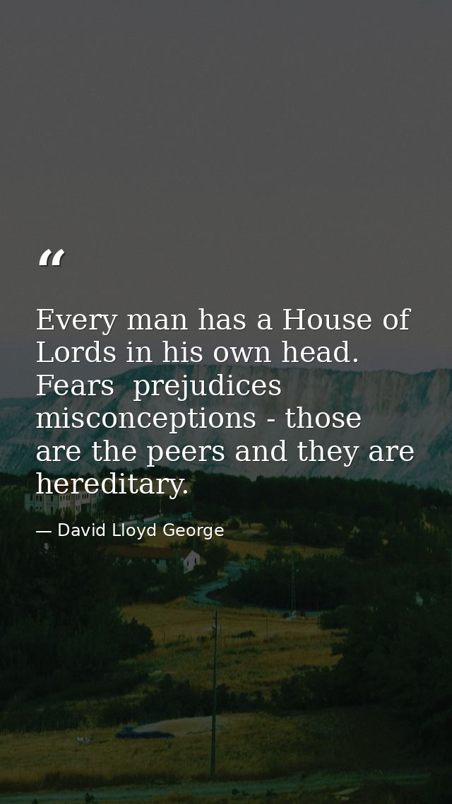 Every man has a House of Lords in his own head. Fears  prejudices  misconceptions - those are the peers and they are her — David Lloyd George