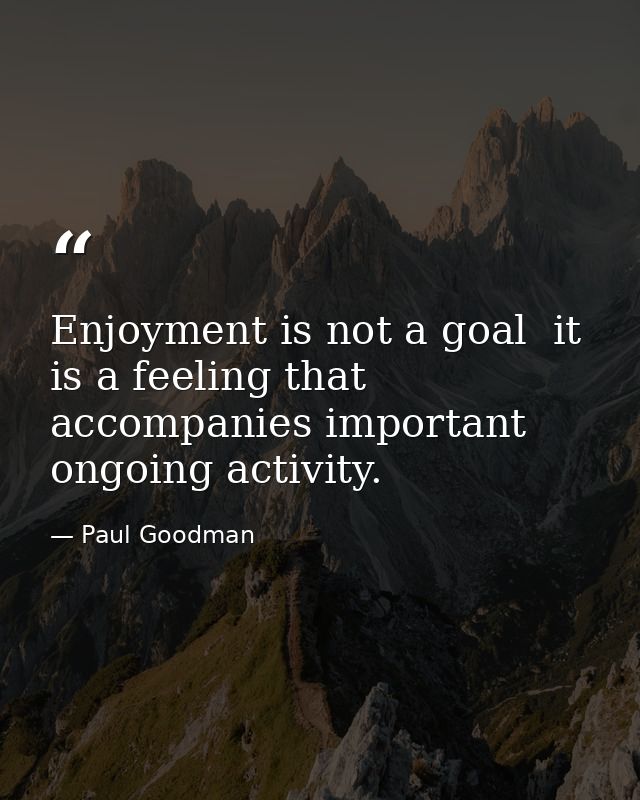 Enjoyment is not a goal  it is a feeling that accompanies important ongoing activity. — Paul Goodman