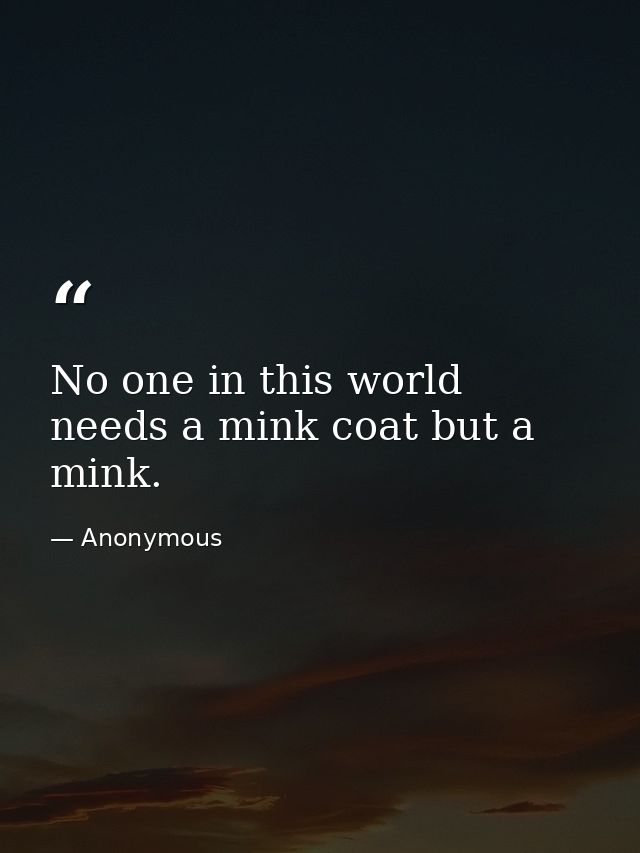 No one in this world needs a mink coat but a mink. — Anonymous