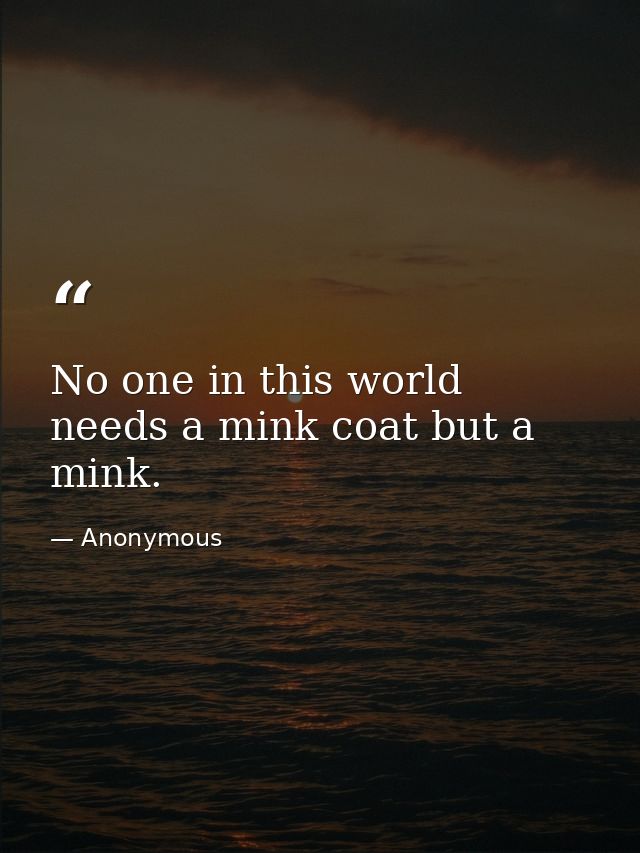 No one in this world needs a mink coat but a mink. — Anonymous