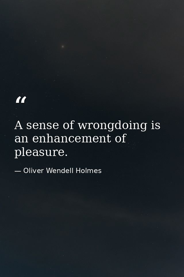 A sense of wrongdoing is an enhancement of pleasure. — Oliver Wendell Holmes