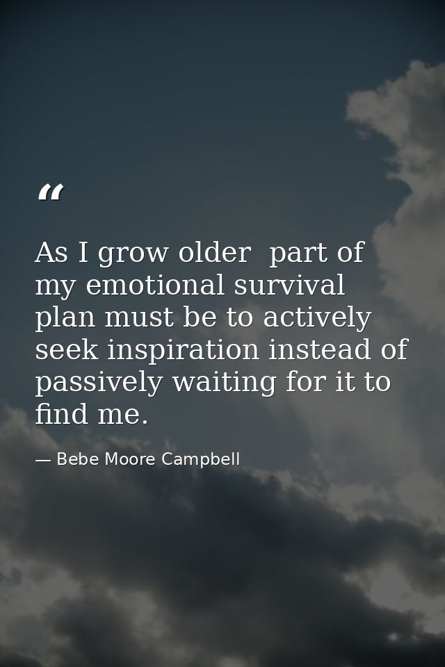 As I grow older  part of my emotional survival plan must be to actively seek inspiration instead of passively waiting fo — Bebe Moore Campbell