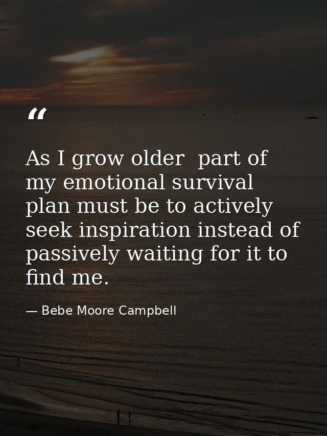 As I grow older  part of my emotional survival plan must be to actively seek inspiration instead of passively waiting fo — Bebe Moore Campbell