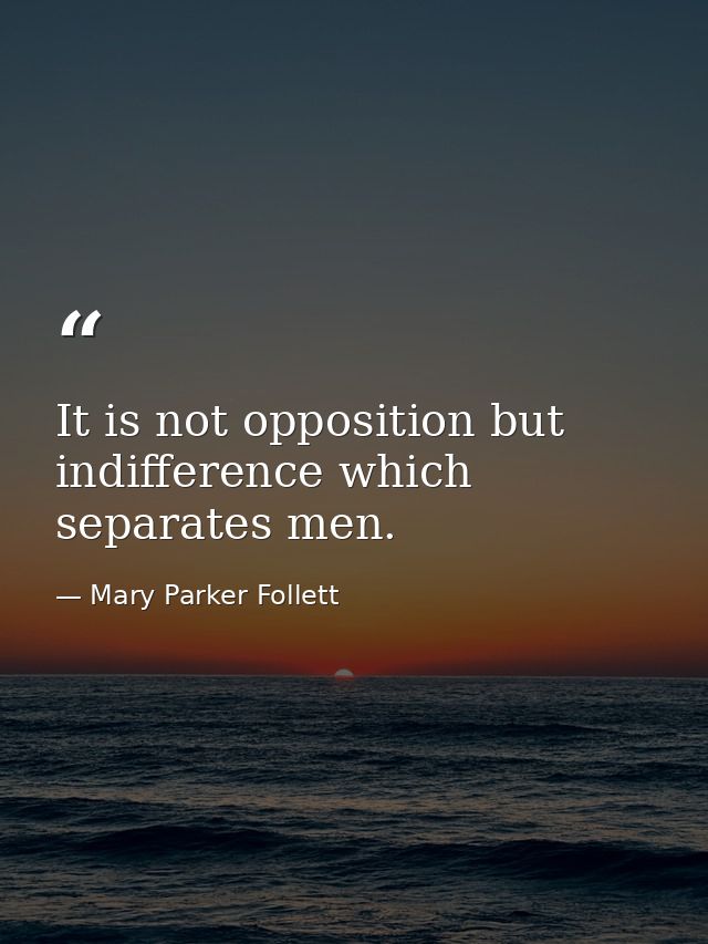 It is not opposition but indifference which separates men. — Mary Parker Follett