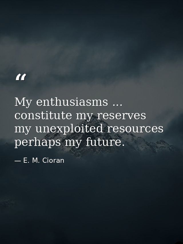 My enthusiasms ... constitute my reserves  my unexploited resources  perhaps my future. — E. M. Cioran