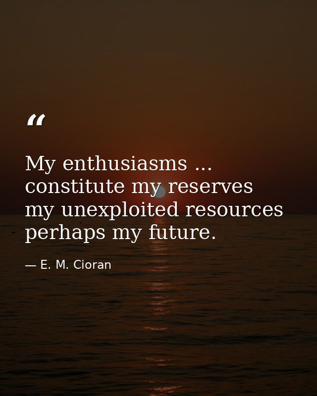 My enthusiasms ... constitute my reserves  my unexploited resources  perhaps my future. — E. M. Cioran