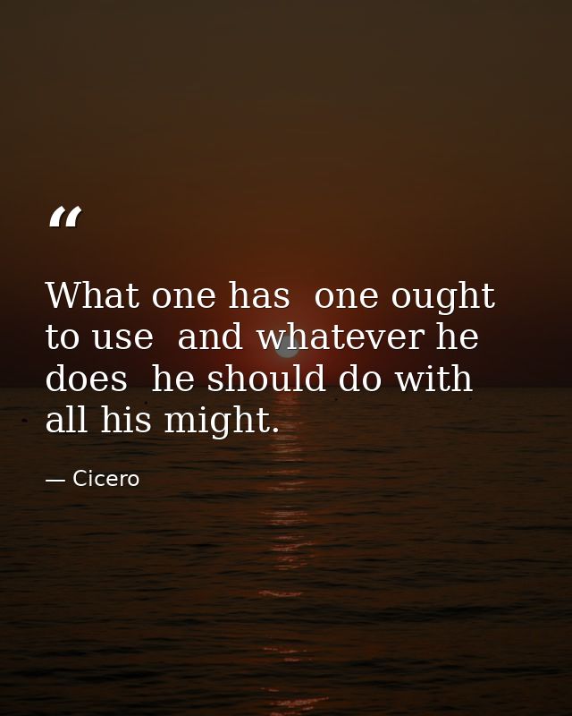What one has  one ought to use  and whatever he does  he should do with all his might. — Cicero