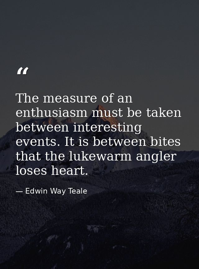 The measure of an enthusiasm must be taken between interesting events. It is between bites that the lukewarm angler lose — Edwin Way Teale
