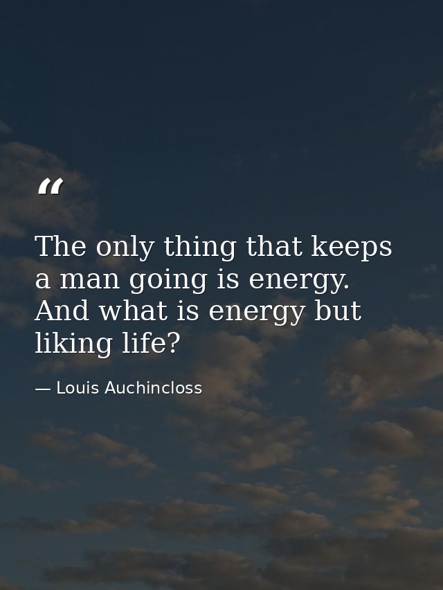 The only thing that keeps a man going is energy. And what is energy but liking life? — Louis Auchincloss