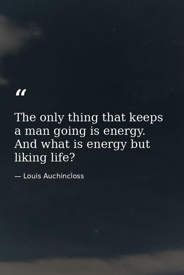 The only thing that keeps a man going is energy. And what is energy but liking life? — Louis Auchincloss