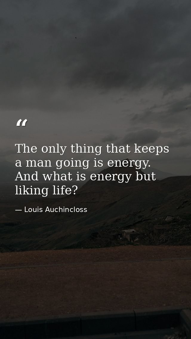 The only thing that keeps a man going is energy. And what is energy but liking life? — Louis Auchincloss