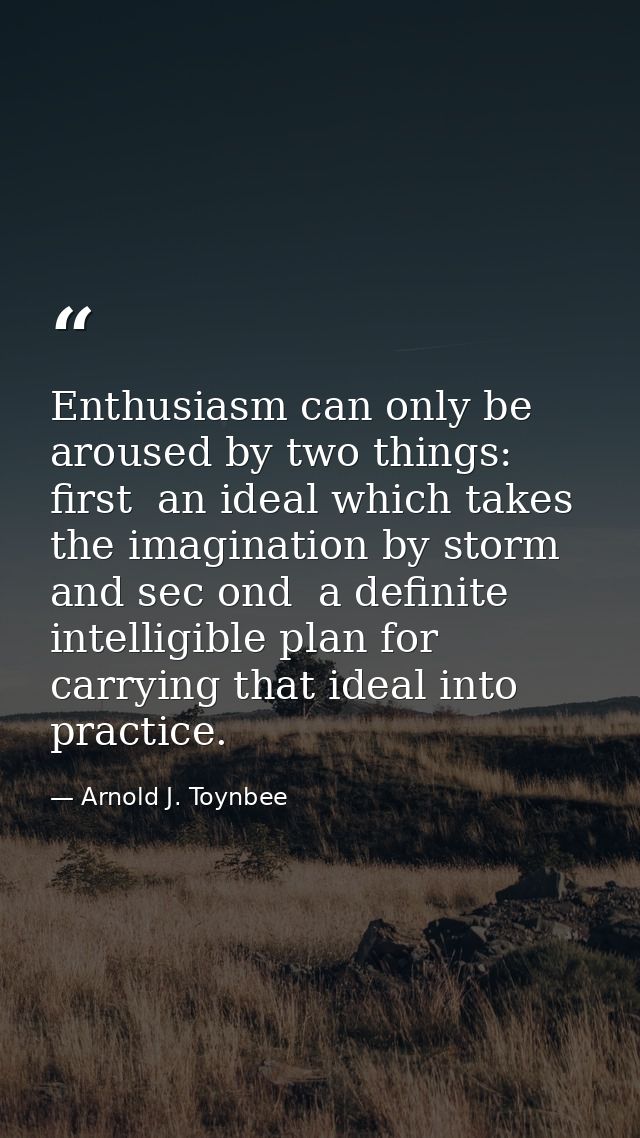 Enthusiasm can only be aroused by two things: first  an ideal which takes the imagination by storm  and sec ond  a defin — Arnold J. Toynbee