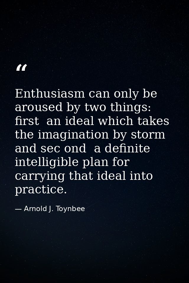 Enthusiasm can only be aroused by two things: first  an ideal which takes the imagination by storm  and sec ond  a defin — Arnold J. Toynbee