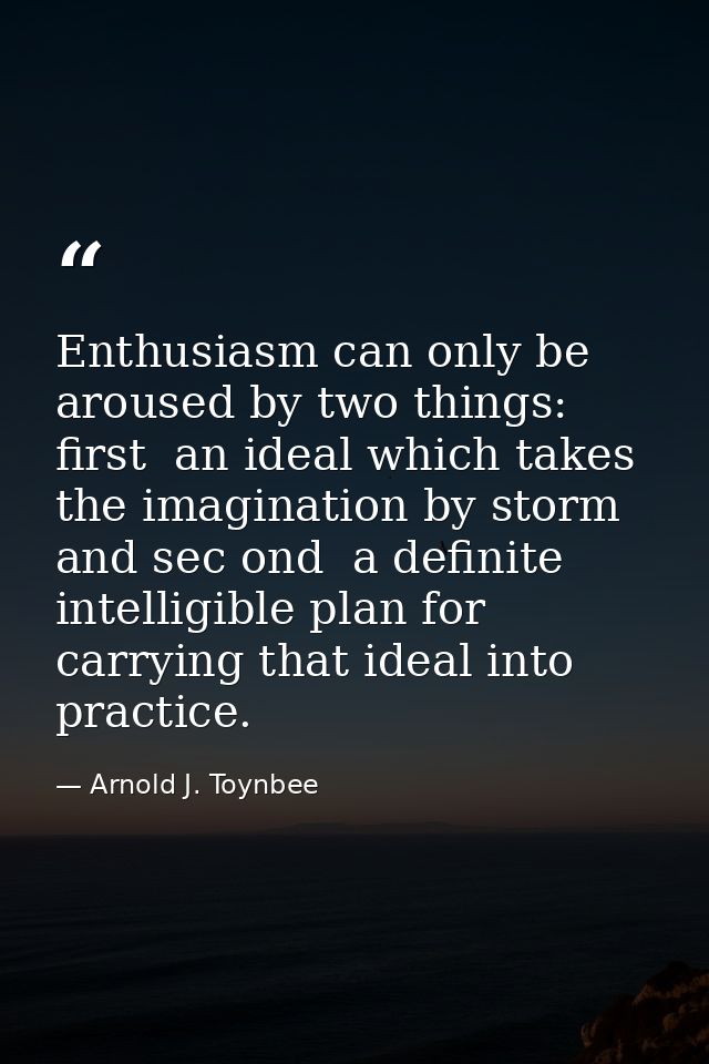 Enthusiasm can only be aroused by two things: first  an ideal which takes the imagination by storm  and sec ond  a defin — Arnold J. Toynbee
