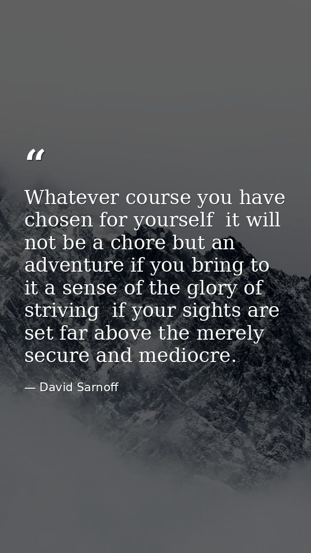 Whatever course you have chosen for yourself  it will not be a chore but an adventure if you bring to it a sense of the  — David Sarnoff