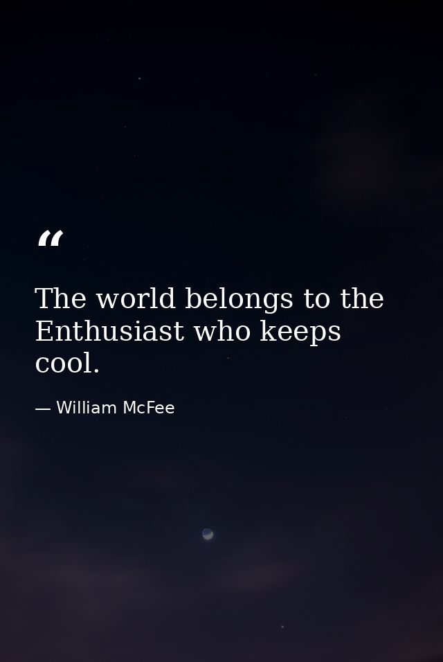 The world belongs to the Enthusiast who keeps cool. — William McFee