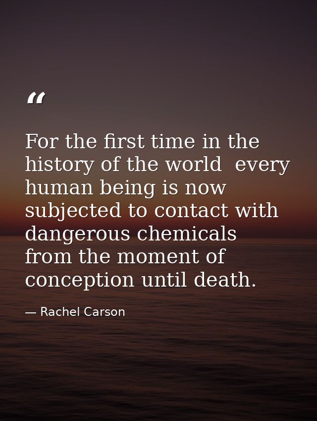 For the first time in the history of the world  every human being is now subjected to contact with dangerous chemicals   — Rachel Carson