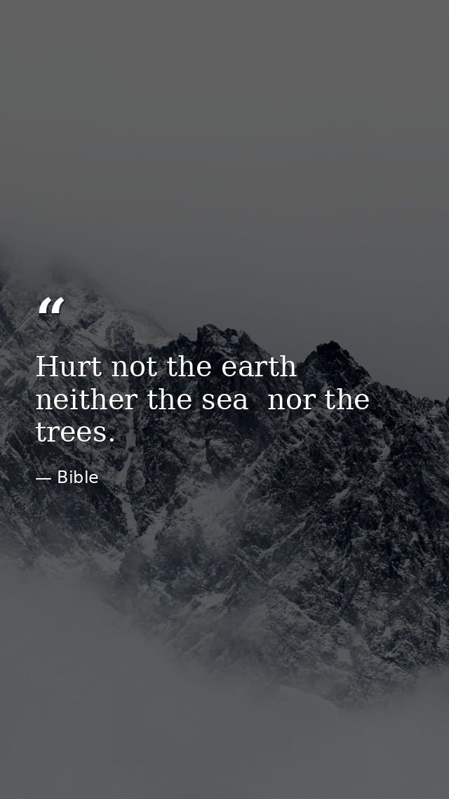 Hurt not the earth  neither the sea  nor the trees. — Bible