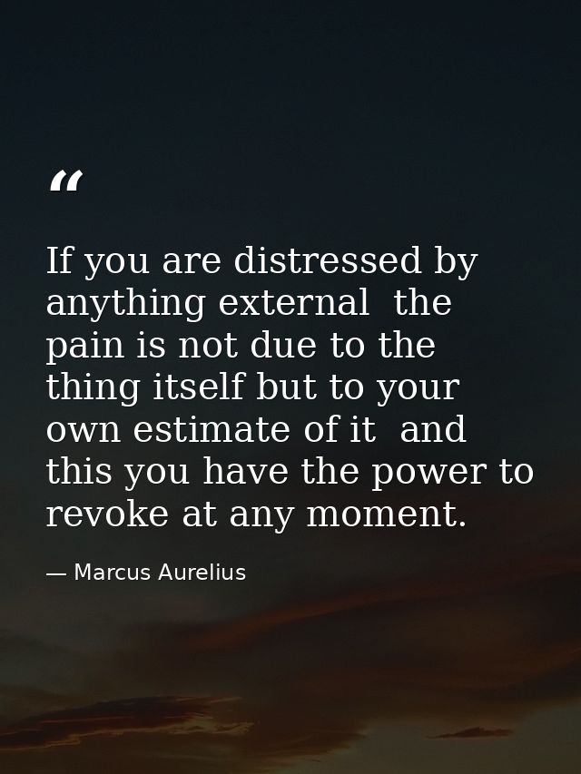 If you are distressed by anything external  the pain is not due to the thing itself but to your own estimate of it  and  — Marcus Aurelius