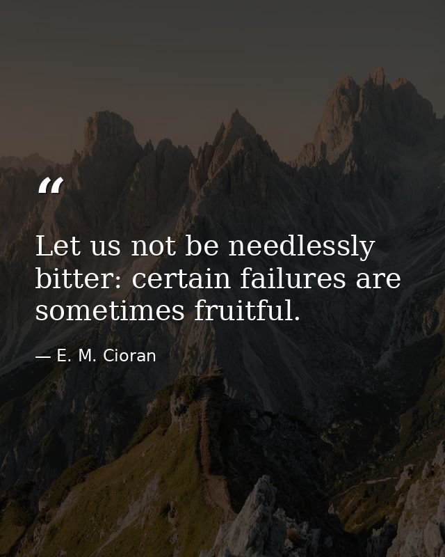 Let us not be needlessly bitter: certain failures are sometimes fruitful. — E. M. Cioran