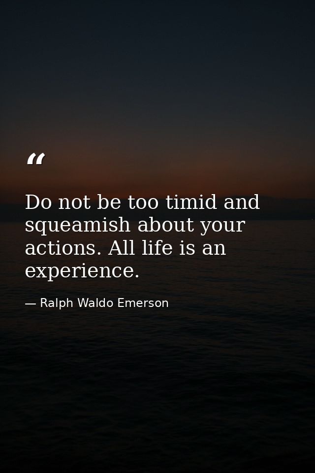 Do not be too timid and squeamish about your actions. All life is an experience. — Ralph Waldo Emerson