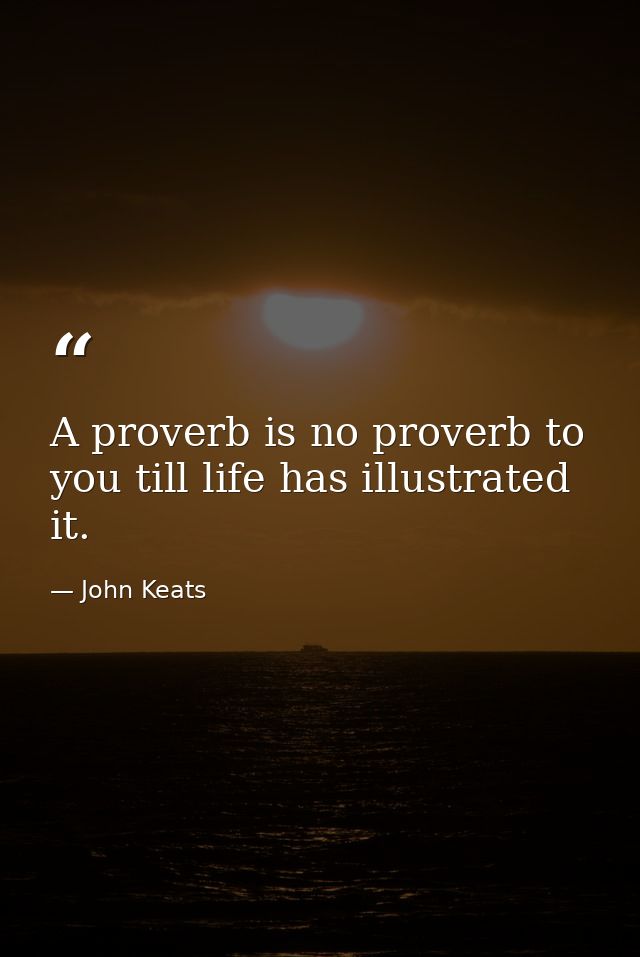 A proverb is no proverb to you till life has illustrated it. — John Keats