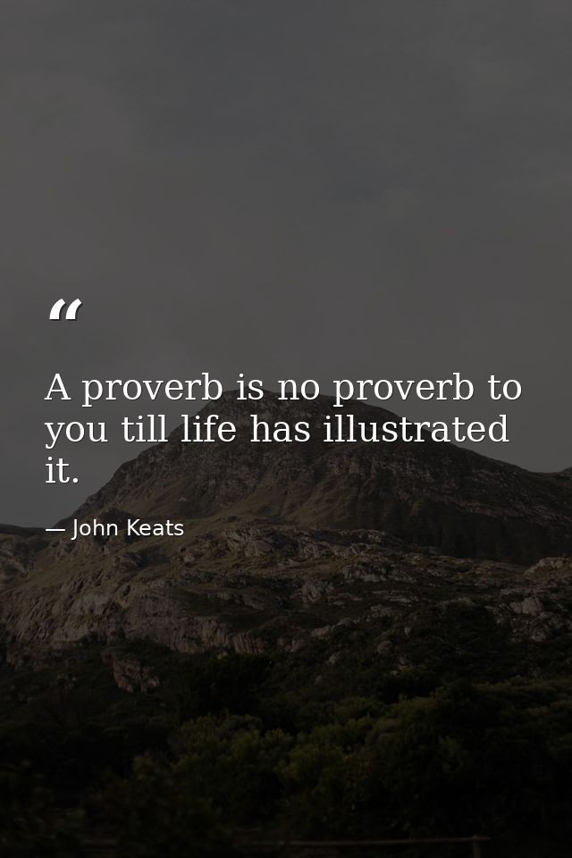 A proverb is no proverb to you till life has illustrated it. — John Keats
