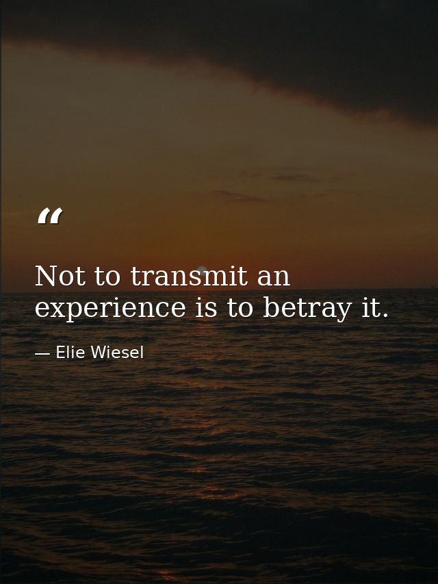 Not to transmit an experience is to betray it. — Elie Wiesel
