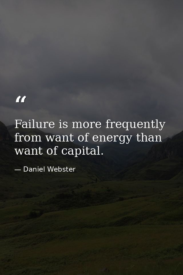 Failure is more frequently from want of energy than want of capital. — Daniel Webster
